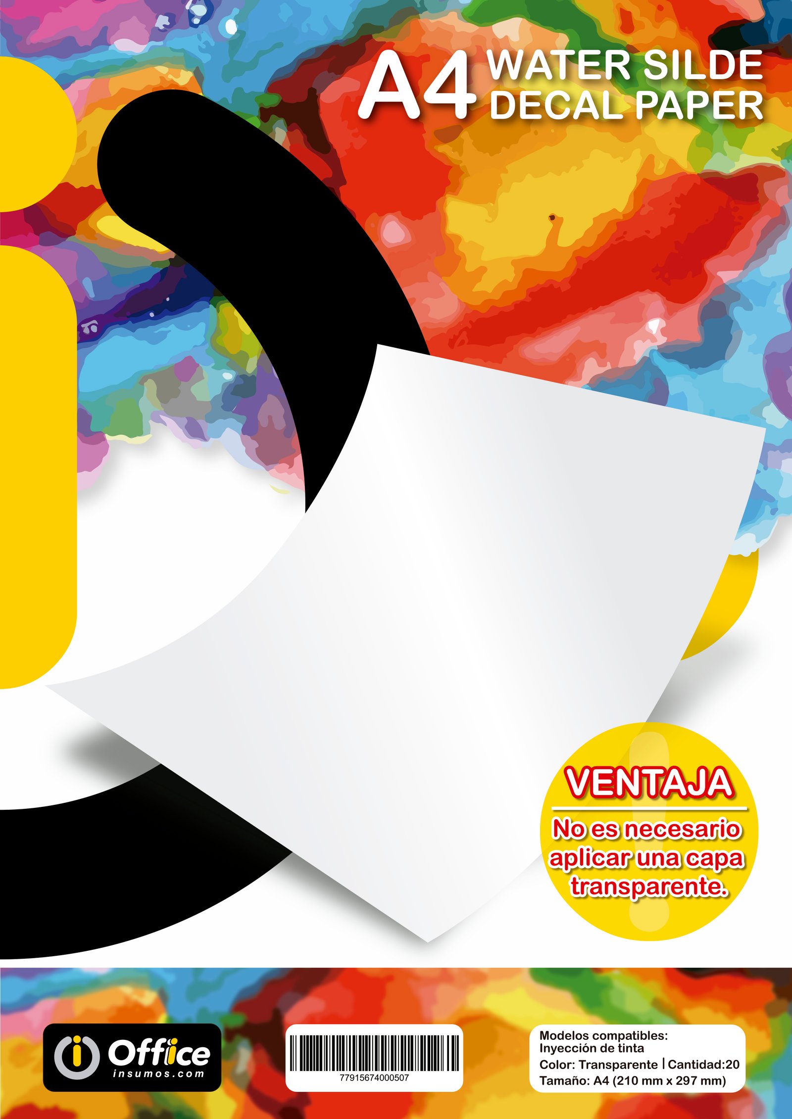 PAPEL A4 TRANSFERENCIA AL AGUA TRANSPARENTE INKJET SIN LACA  X20  HOJAS WATER SILDE DECAL PAPER